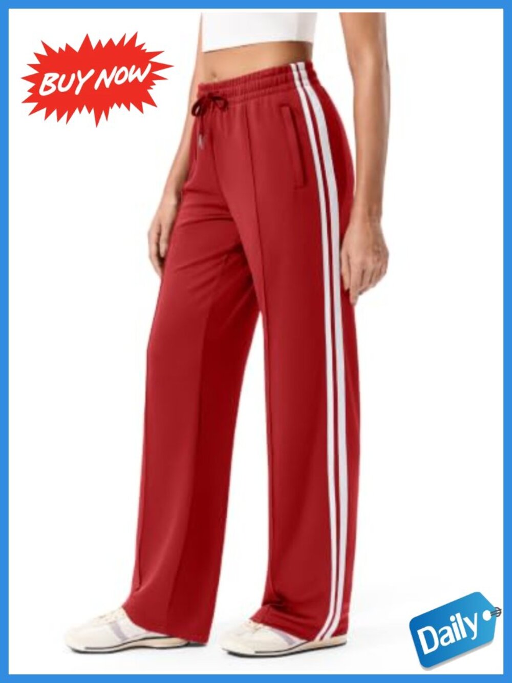 Women's Straight Leg Track Pants High Stretch Drawstring Zip Pockets